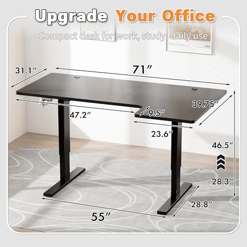 Realbear 71 Inch Electric L Shaped Standing Desk, Height Adjustable Standing Corner Desk with 3 Memory Presets, Ergonomic Workstation Office Desk for Home/Office (Black, 71 Inch)