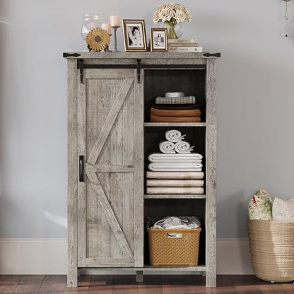 31.5'' Farmhouse Dresser with Sliding Barn Doors, 48" Rustic 5 Drawer Tall Dresser, Storage Organizer for Bedroom, Entryway, Light Rustic Oak