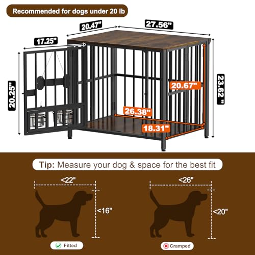 27" Foldable Dog Crate Furniture, No Assembly, Rustic Brown, view 6