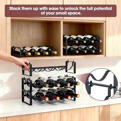 Stackable Countertop Wine Rack, 12 Wine Bottles Holder for Inside Cabinet, view 7