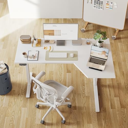 55 x 32 Inch Corner L Shaped Electric Standing Desk, White, view 3