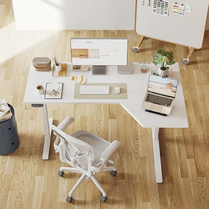 55 x 32 Inch Corner L Shaped Electric Standing Desk, White, view 3