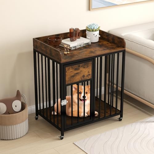 Dog Crate Furniture with Wheels, 33-inch Tall Dog Kennel Furniture, view 4