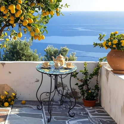 14 Inch Lemon Small Outdoor Patio Side Table Lemon Round Mosaic Side Table Accent Indoor End Plant Metal Coffee Tea Furniture for Yard Porch Garden Living Room Bedroom
