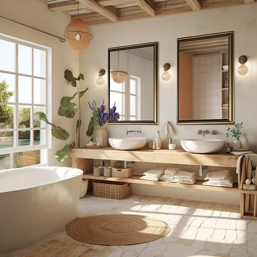 40x30 Inch Bathroom Vanity Mirror, Aluminum Alloy Frame Wall Mounted Mirror for Bedroom Room, Dressing Room, Living Room, Hallway, Gold