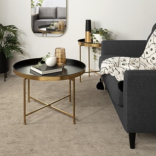 Celia Modern Round Coffee Table; 28 x 28 x 19; Black and Gold; Coffee Table for Living Room Decor; Storage; and Display