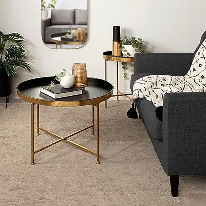 Celia Modern Round Coffee Table; 28 x 28 x 19; Black and Gold; Coffee Table for Living Room Decor; Storage; and Display