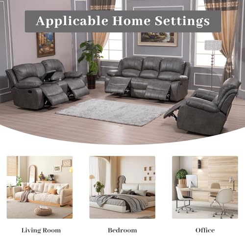3PC Faux Leather Reclining Couch Set, Living Room Furniture Set, Sofa, Loveseat, Glider, 8018 Multiple Colors (Gray, Sofa+Loveseat+Chair) | 8018