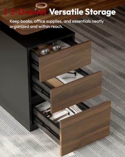 Executive Standing Desk w/Drawers & Dual Motor, Walnut & 60", view 7
