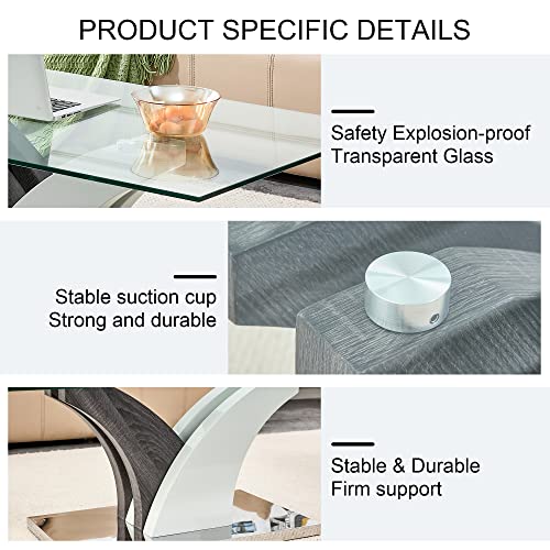 47'' Glass Coffee Table for Living Room,Rectangle Clear Center Table,Modern Glass Sofa Coffee Table with Tempered Glass Top and MDF Thickened Base