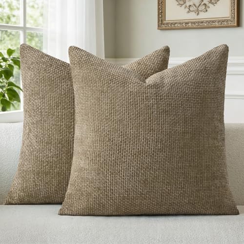 Brown Chenille Throw Pillow Covers 24x24 Inch Pack of 2 Modern Decorative Throw, view 2