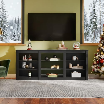 Modern TV Stand for 65 Inch TV, Entertainment Center with Adjustable Open Shelves & RGB LED Lights, Sturdy Media Console for Living Room, Bedroom,Gaming (Black)