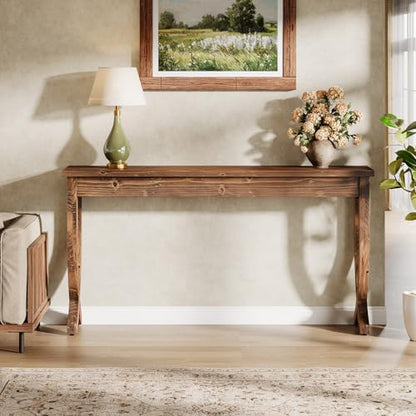 63-Inch Solid Wood Console Table for Entryway | Farmhouse Narrow Long Sofa Table with Curved Legs, Brown