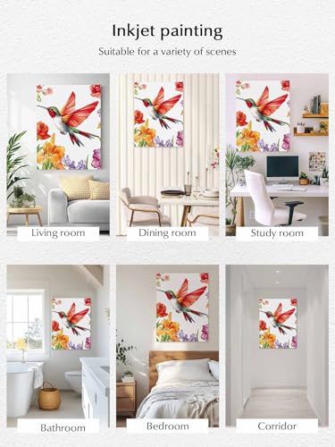 NuYeBiofx Garden Flower Lily Hummingbird Canvas Wall Art Prints,48"x32" Framed Picture Artwork Farm Bloom Carnation Floral Printed Canvas Oil Painting for Living Room Bedroom Office,Ready to Hang