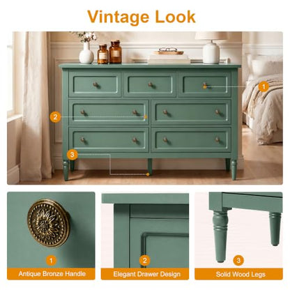 7 Drawer Dresser for Bedroom, 53" Wide Vintage Chest of Drawers, view 6
