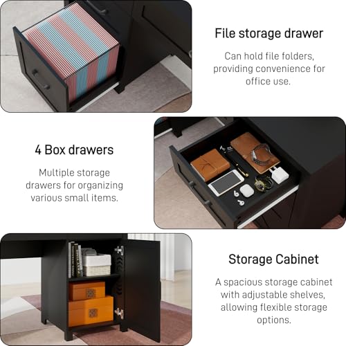 Farmhouse 61'' Rustic Office Desk with 5 Drawers.Pure Black, view 6