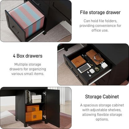 Farmhouse 61'' Rustic Office Desk with 5 Drawers.Pure Black, view 6