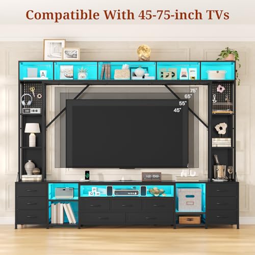 Large Entertainment Center with 11 Fabric Drawers & LED Lights, view 4