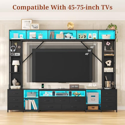 Large Entertainment Center with 11 Fabric Drawers & LED Lights, view 4