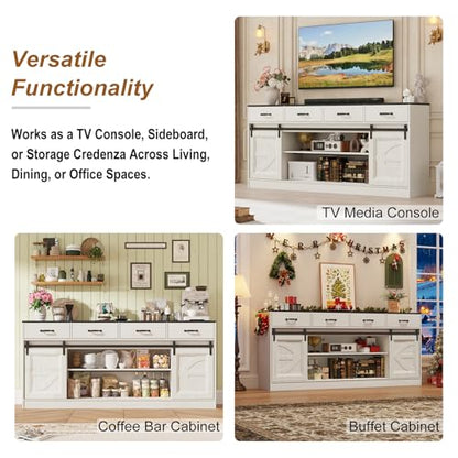 70" Large Farmhouse Tall TV Stand for 85/80/75/70 Inch TVs,4 Drawers,Multi, view 7