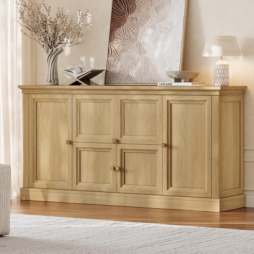 63" Large Farmhouse Sideboard Buffet Cabinet with Storage, Natural, view 2