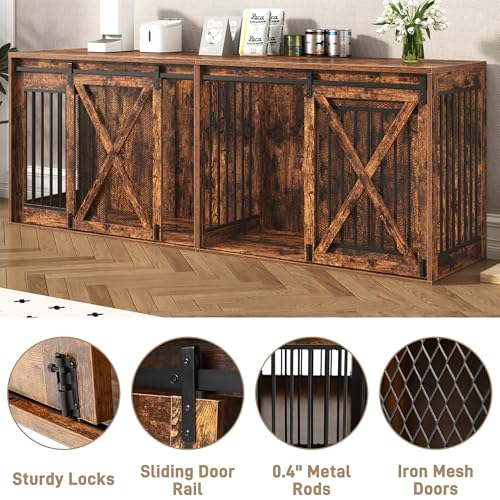 94.5 inch XXXL Double Dog Crate Furniture, Rustic Brown, view 6