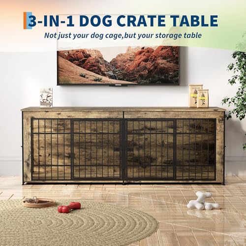 78.7" Dog Crate Furniture, Dog Kennel Furniture with Divider, Lockable, view 3
