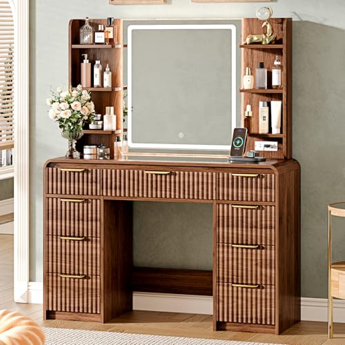 43" Makeup Vanity Desk with Mirror and Lights&Power Outl, view 2