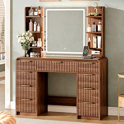 43" Makeup Vanity Desk with Mirror and Lights&Power Outl, view 2