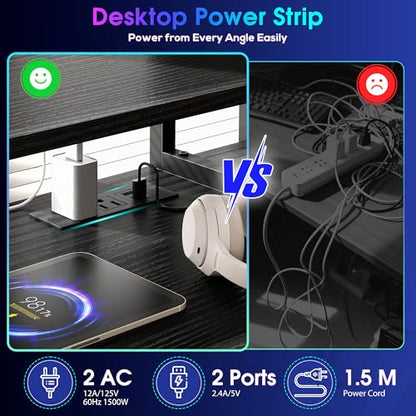 47" Gaming Desk with Hutch and Cabinet to Display,Black, view 6