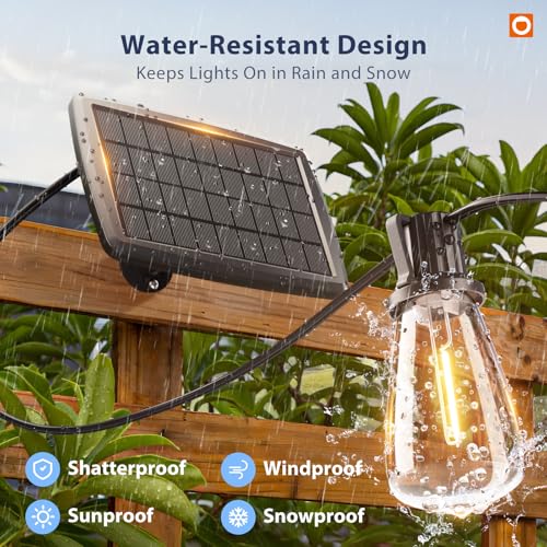 102FT(96+6) Solar String Lights Outdoor with Remote, Waterproof Patio Lights with 30 Shatterproof LED Bulbs, 30H+ Long-Lasting Dimmable & Timable Solar Light for Backyard Camping Garden Decor