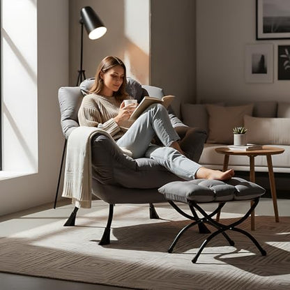 Lazy Chair with Ottoman, Reading Chair with Footrest,Dark Grey, view 3
