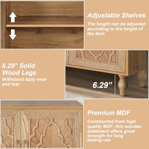 Sideboard Buffet Credenza, Wooden Accent Storage Cabinet Natural, view 6