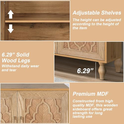 Sideboard Buffet Credenza, Wooden Accent Storage Cabinet Natural, view 6