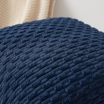 Kevin Textile Throw Pillow Cover Striped Corduroy Plush Texture Velvet Euro Cushion Cover for Bed 24 x 24 inch (60cm) Set of 2 Navy Blue