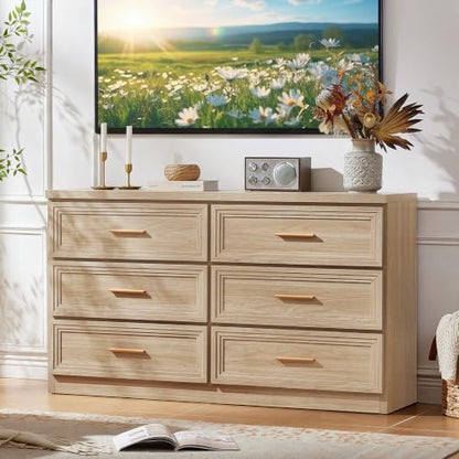 55.1" Wide Farmhouse 6 Drawers Dresser for Bedroom,Natural, view 4