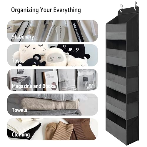 TYMENSH Black Over Door Organizer with 5 Large Clear Pockets and 6 Side Mesh, view 6