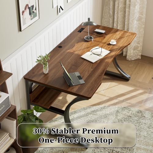 47 Inch Desk with Storage Shelf, One-Piece Desktop, Walnut, view 6