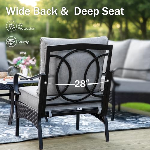 Patio Rocking Chairs Set of 2, Outdoor Wicker Chairs with Thick Cushion, All Weather High Back Outdoor Furniture for Balcony Porch and Yard