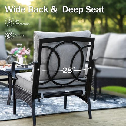 Patio Rocking Chairs Set of 2, Outdoor Wicker Chairs with Thick Cushion, All Weather High Back Outdoor Furniture for Balcony Porch and Yard