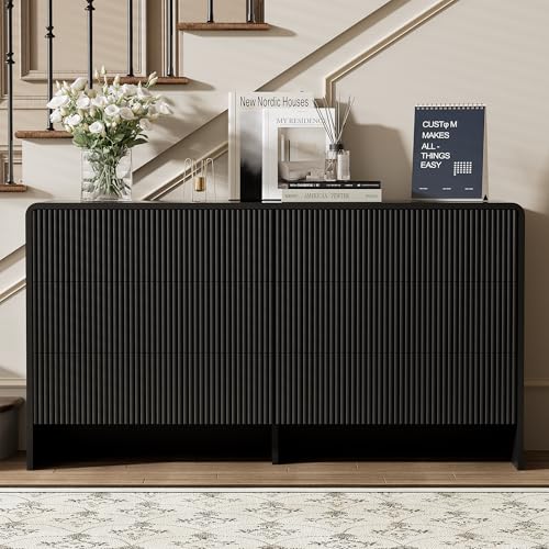 Black 6 Drawer Dresser for Bedroom, 55.1" Wide Chest of Drawers, view 7