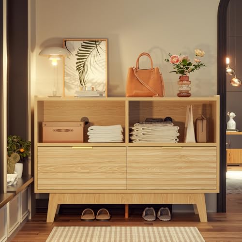 Fluted Buffet Sideboard Oak, Modern Storage Cabinet w/Cord Cutout, view 8