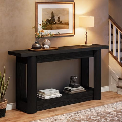 Tribesigns 63-Inch Farmhouse Console Table, Narrow Long Sofa Table Behind The Couch, 2-Tier Storage Entryway Furniture for Hallway, Entrance, Living Room, Black