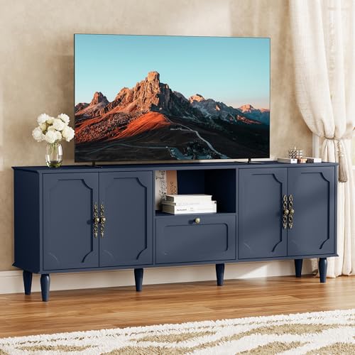 Vintage TV Stand for 75 inch TV, 67” Living Room TV Console, Blue, view 3