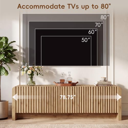 78.75" TV Stand with Storage, Entertainment Center for Living Room, Oak, view 5