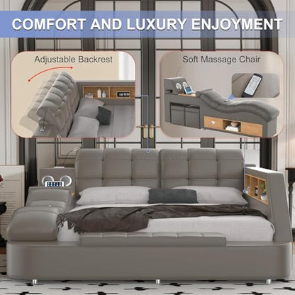 Luxury Grey Smart King Bed Frame with Massage Recliner, view 7
