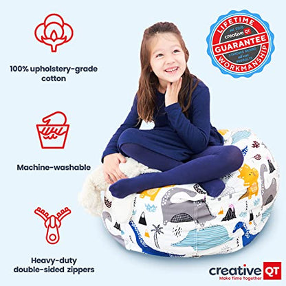 Stuffed Animal Storage Bean Bag Chair - X-Large, 38 in, Pink & White Stripe - Toy Storage Organizer & Stuffed Animal Organizer - Bag for Kids Room & Toy Organization