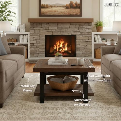 Pomona 27-Inch Square Solid Wood Coffee Table with Metal Legs – Modern Farmhouse Rustic Small Space Table by (Rustic Brown)