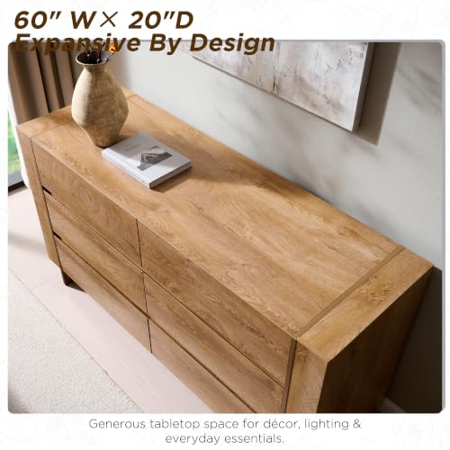 60" Modern 6 Drawer Dresser for Bedroom, 20" Depth for More Storage, view 6