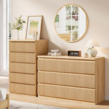 Fluted 5 Drawer Dresser for Bedroom, 43" Tall Dresser for Bedroom, view 7